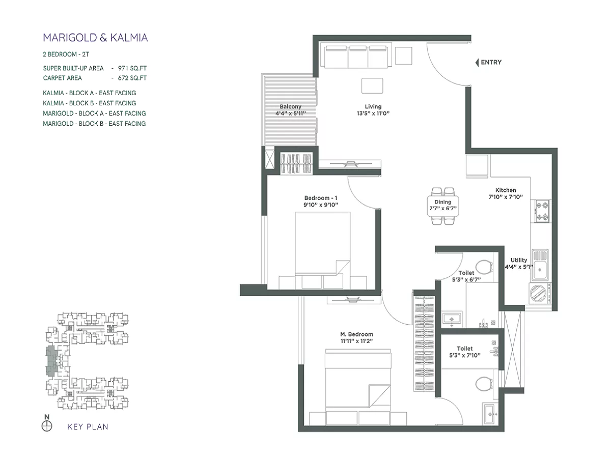 Embassy Verde 2 BHK Floor Plan